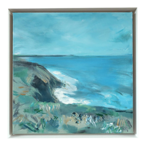Contemporary 'The Hidden Cove' Original Coastal Landscape Acrylic Painting by British Artist Nicky Knill Jones, Framed