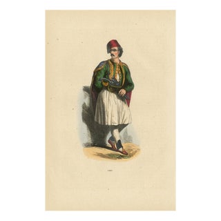 Greek Man in Traditional Dress, 1845, Hand-Coloured Lithograph For Sale