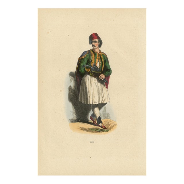 Greek Man in Traditional Dress, 1845, Hand-Coloured Lithograph For Sale