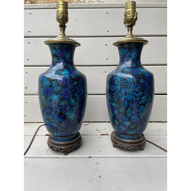 Beautiful royal blue floral pattern side lamps. Perfect for a guest bedroom.