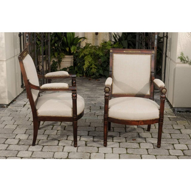 Wood English 19th Century Empire Revival Upholstered Armchairs with Palmettes For Sale - Image 7 of 10