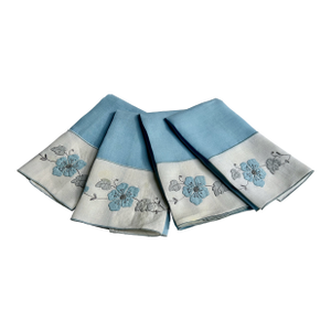 Vintage Set of 4 Embroidered Blue & Floral Finger Tip Towels