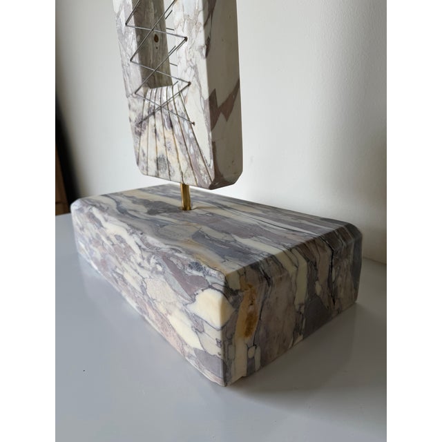 Ivory 1980’s Italian Postmodern Geometric Abstract Carved Calacatta Viola Marble Sculpture For Sale - Image 8 of 12