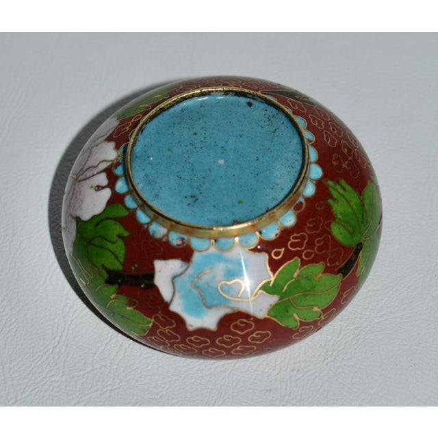 Red Vintage Mini Cloisonné Bowl W/Floral Design For Sale - Image 8 of 8