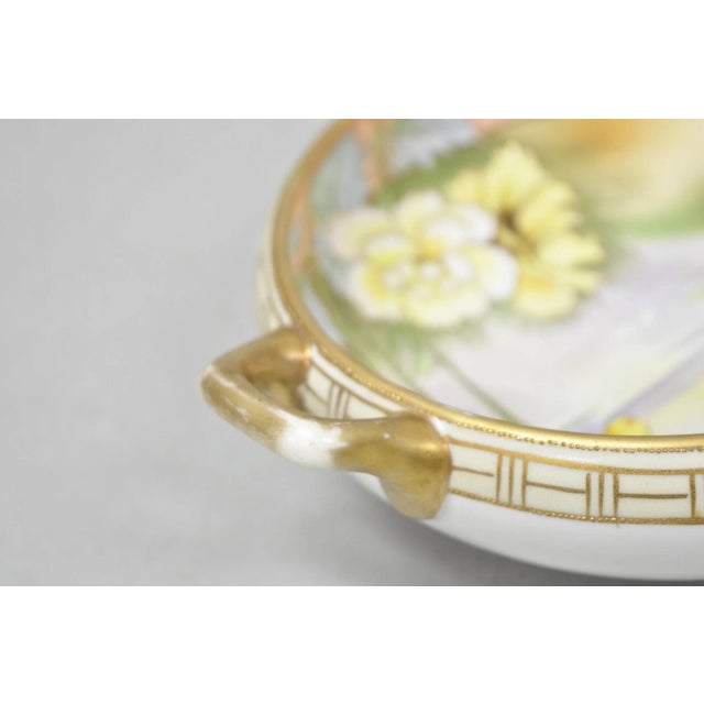 Antique Nippon Morimora Hand Painted Flowers & Ducks Coral Porcelain Bowl (A) For Sale - Image 11 of 16