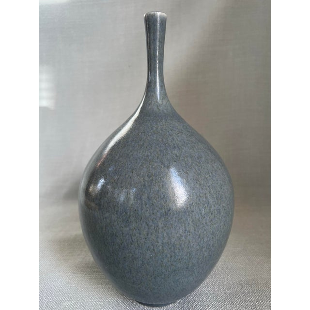 Vintage Scandinavian Modern Mottled Blue Glazed Vase Signed by Swedish Ceramist Gunnar Hartman (B. 1949) For Sale In Washington DC - Image 6 of 11