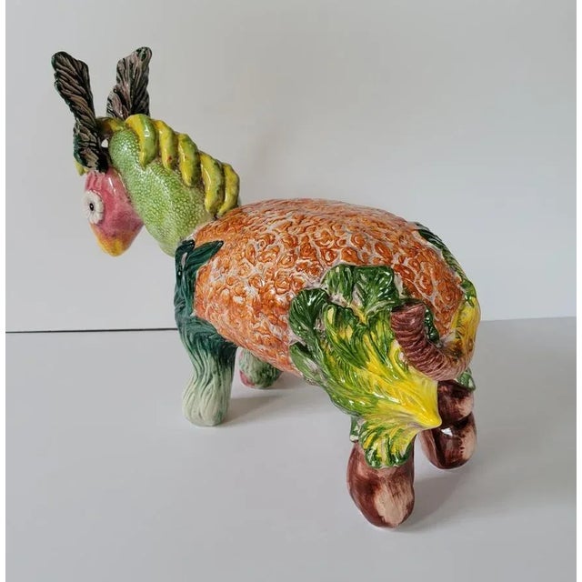 20th C Italian Majolica Vegetable Cabbage Donkey Burro Statue For Sale - Image 9 of 10