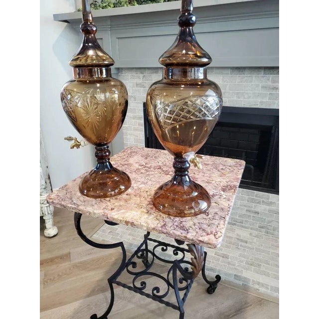 Monumental Bohemian Art Glass Urn Beverage Dispensers - a Pair For Sale - Image 4 of 11