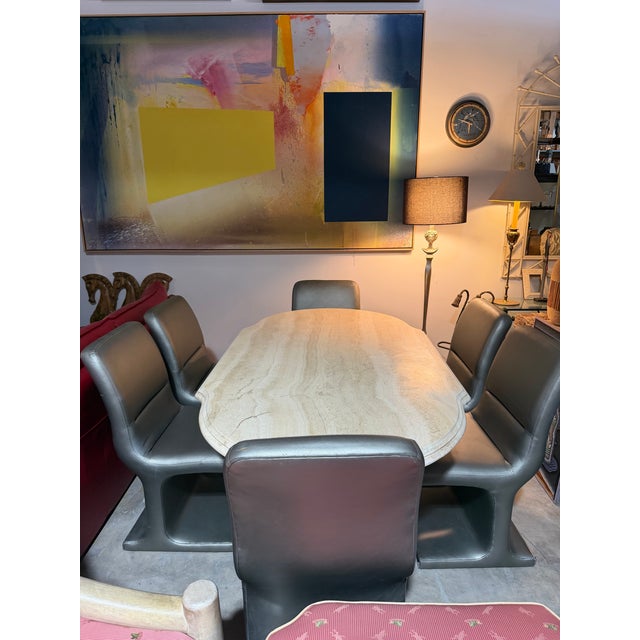 1970’s Vintage Italian Postmodern Travertine Oval Dining Table With Sculptural Pedestal Base For Sale - Image 4 of 12