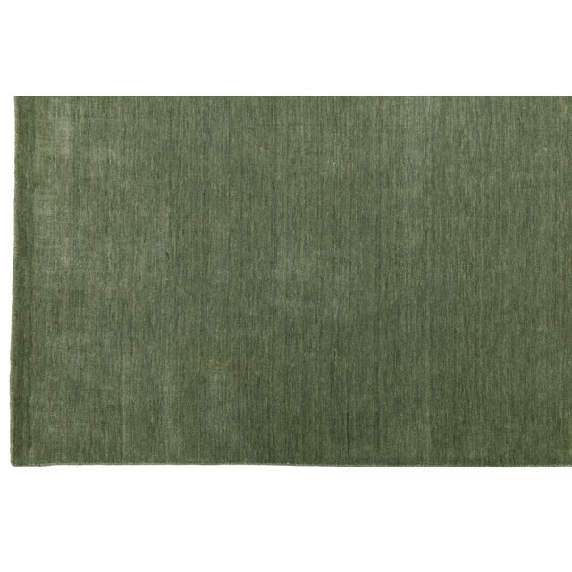 2020s Apadana's Modern Gabbeh Hand-Loom Wool Area Rug in Green 12x15 For Sale - Image 5 of 11