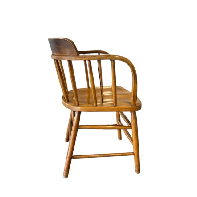 Wood Mid Century Firehouse Style Bankers Chairs, a Set of Four, Dining Chairs, Vintage, Oak For Sale - Image 7 of 12
