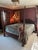 A Chippendale style queen size 4 poster bed by Dixie Furniture. Mahogany with carved pediment top to headboard & center...
