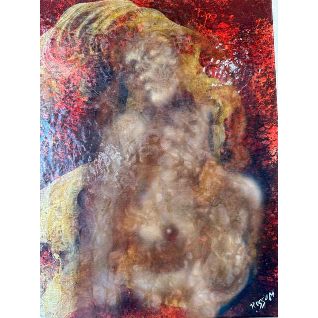 Red 1960s Vintage Nude Woman Mixed Media Oil on Canvas Painting by Lester Russian For Sale - Image 8 of 12