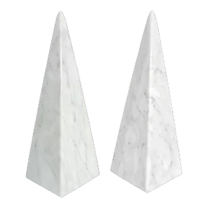 MCM Pair of Vintage White With Gray Vains Solid Marble Obelisks