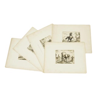 16th Century Antique Old Master Horse Etchings by Antonio Tempesta C 1590 on Paper, Set of 5 For Sale