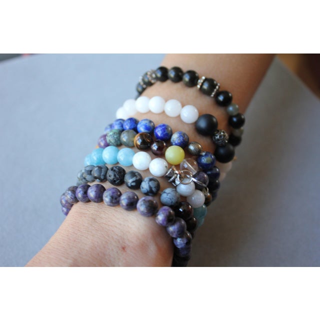 Stone Black Agate Brown Earth Gemstones Round Bead Stretchy Unique Statement Circle Beads For Sale - Image 7 of 10