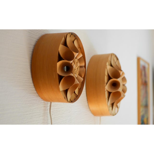 Mid-Century Modern Swedish Handmade Wooden Sconces, Set of 2 For Sale - Image 3 of 16