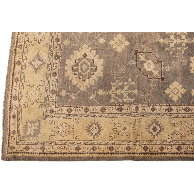 2020s Turkish 1900s Oushak Gray Wool Rug Handmade With Allover Floral Motif For Sale - Image 4 of 7