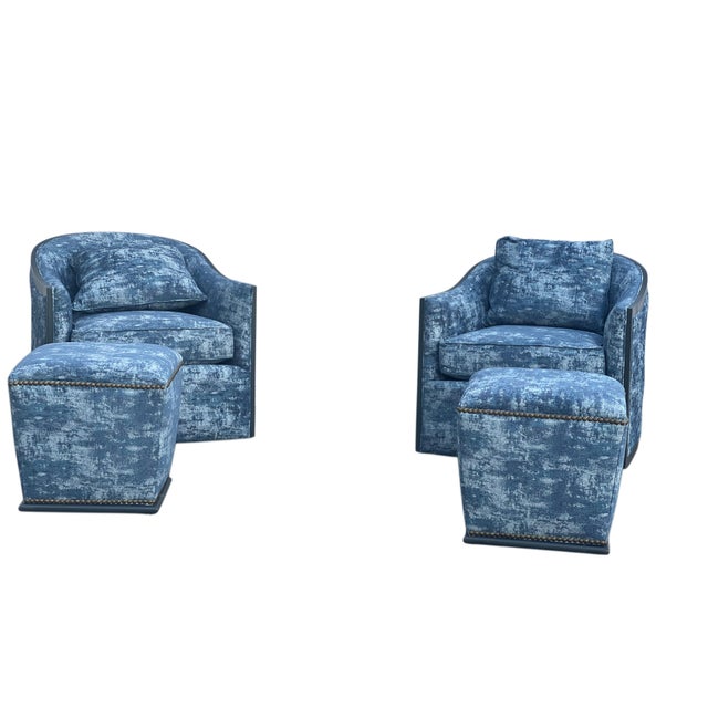 2020s Pair Sam Moore Hooker Furniture Swivel Chairs & Ottomans For Sale - Image 5 of 18