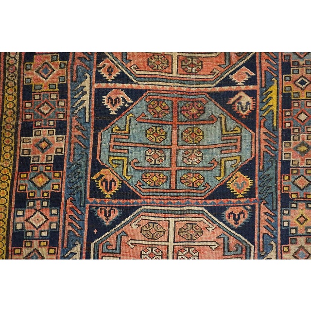 1930s Blue Geometric Tribal Antique Caucasian Shirvan Carpet 4' X 4'6'' Knotted Wool Rug For Sale - Image 10 of 11