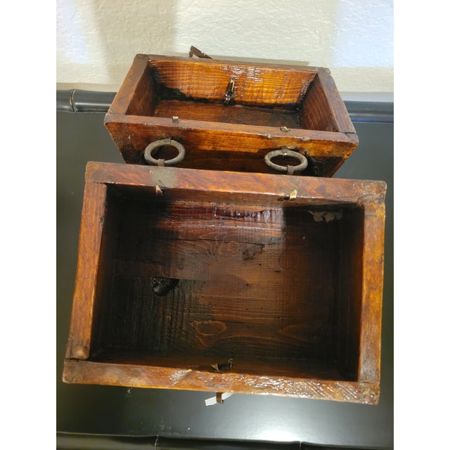 Wood Antique Tibetan Hand-Painted Wooden Longevity Box With Original Iron Hardware For Sale - Image 7 of 7