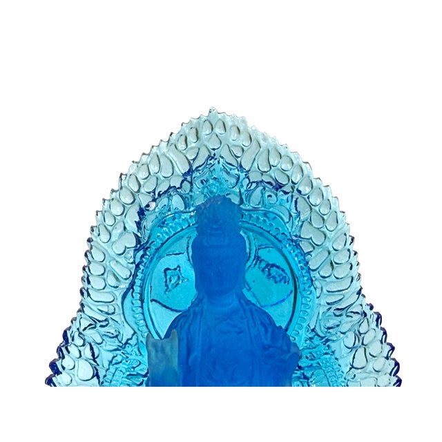 Glass 5.25" Crystal Blue Bodhisattva Samantabhadra on Elephant Figure For Sale - Image 7 of 10