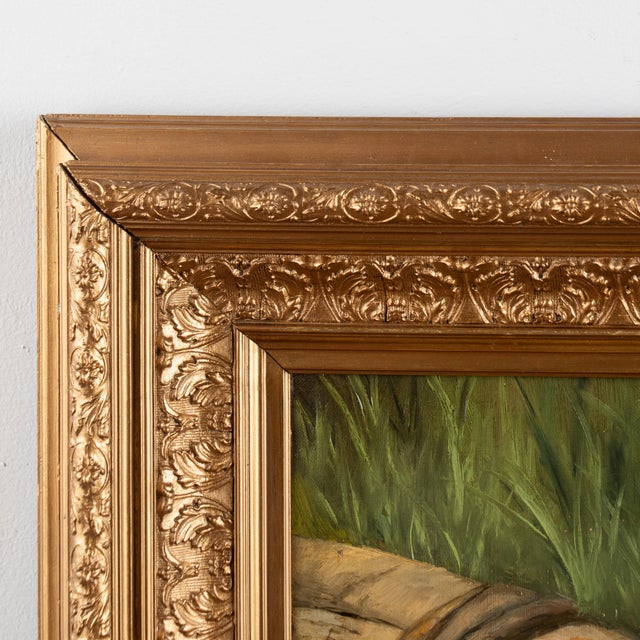 Traditional 20th C. Orig. Oil on Canvas Painting of Hen & Ducklings at Pond by A. Mackeprang For Sale - Image 3 of 9