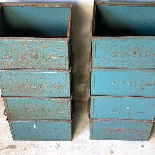 1950s Vintage Stackable Industrial Metal Crates, 1950s, Set of 8 For Sale - Image 5 of 7