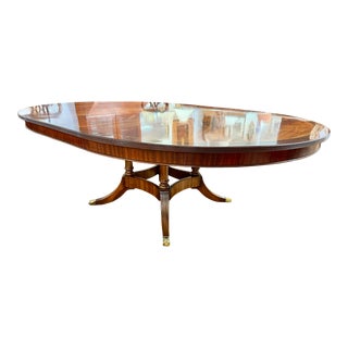 Regency Style Mahogany Inlay Pedestal Dining Table For Sale