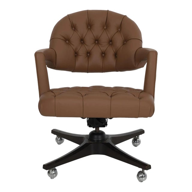 Edward Wormley for Dunbar Tufted Cantilevered Desk Chair in Spinneybeck Saddle L For Sale
