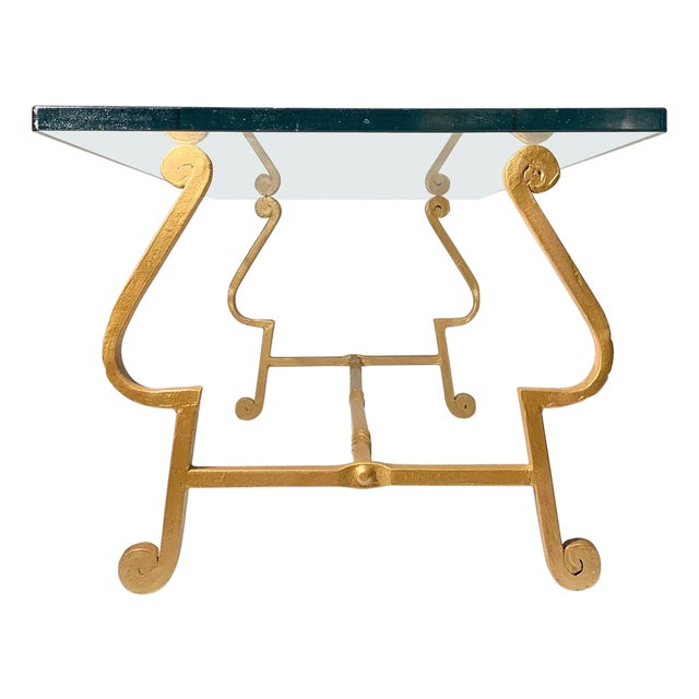 Deco Gilt Wrought Iron Petite Scale Continental Coffee Table For Sale