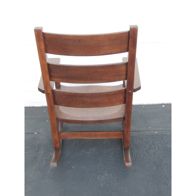 Arts & Crafts Early 1900s Art and Craft Tiger Oak Rocking Chair 6409 For Sale - Image 3 of 15