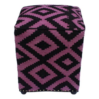 1990s Boho Chic Handmade Kilim Upholstered Ottoman For Sale