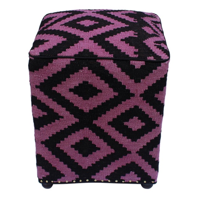 1990s Boho Chic Handmade Kilim Upholstered Ottoman For Sale