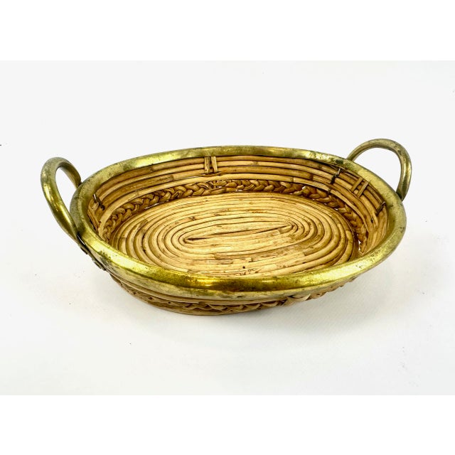 Italian Rattan and Brass Basket Centerpiece, 1960s For Sale - Image 6 of 12