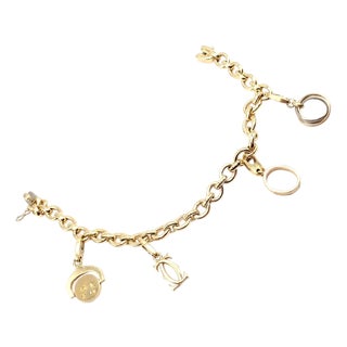 Authentic Cartier Yellow Gold Love Trinity Double C Charm Link Bracelet 1995 For Sale
