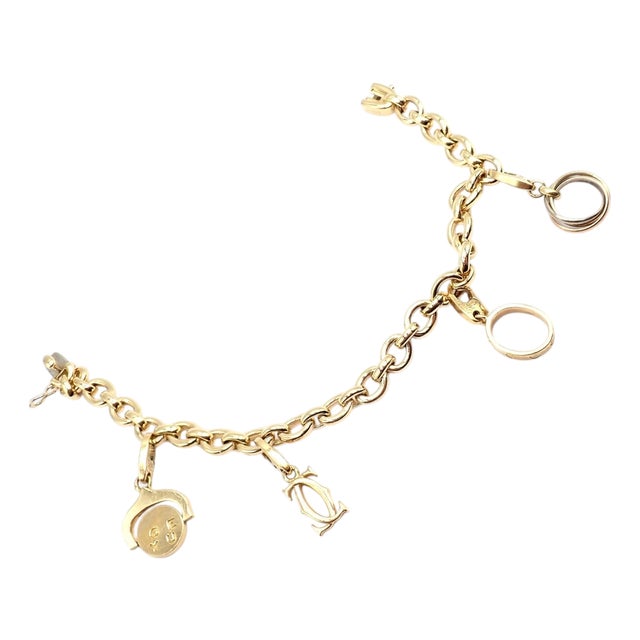 Authentic Cartier Yellow Gold Love Trinity Double C Charm Link Bracelet 1995 For Sale