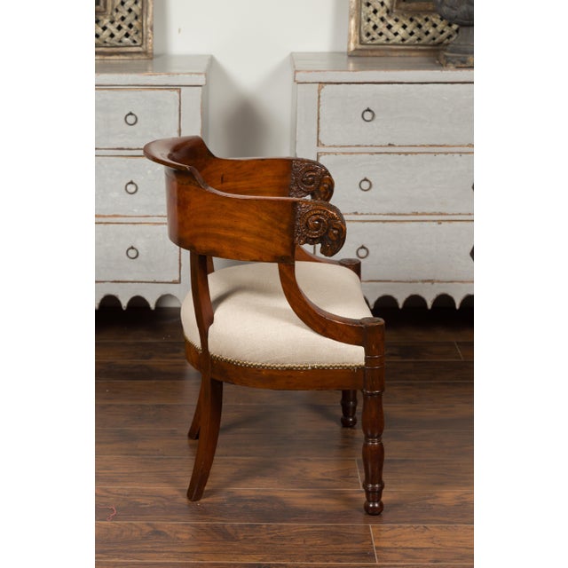 Brown French 1830s Restauration Period Mahogany Armchair with Carved Rams' Heads For Sale - Image 8 of 12