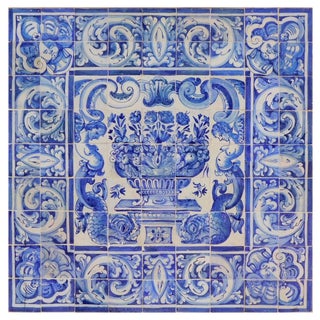 18th Century Portuguese Azulejos Tiles Panel with Vase Decor For Sale