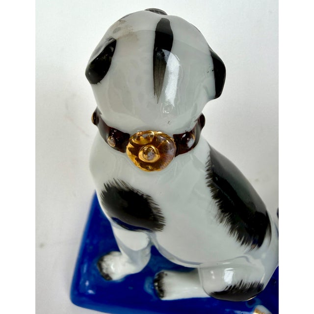 Pair of Porcelain Pug Dog Figurines on Cobalt Blue Bases, Late 19th Century For Sale - Image 10 of 18
