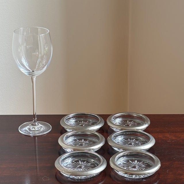 1970s Italian Silverplate & Crystal Starburst Coasters — Set of 6 For Sale - Image 9 of 12
