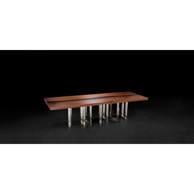 Medium Il Pezzo 6 Nickel Table by Il Pezzo Mancante Dimensions: W 300 x D 100 x H 75 cm Materials: 100% solid walnut and...