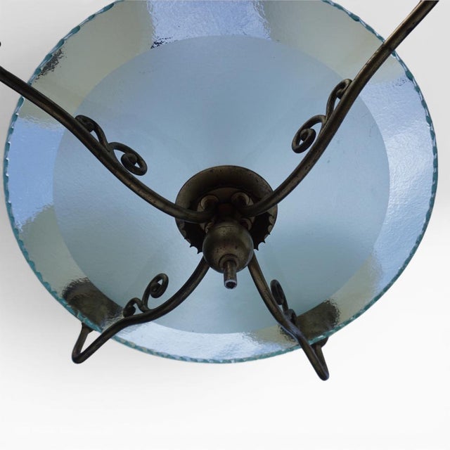 Swedish Grace Brass Chandelier with Glass Discs by Harald Notini for Böhlmarks Sweden, 1930s For Sale - Image 3 of 10