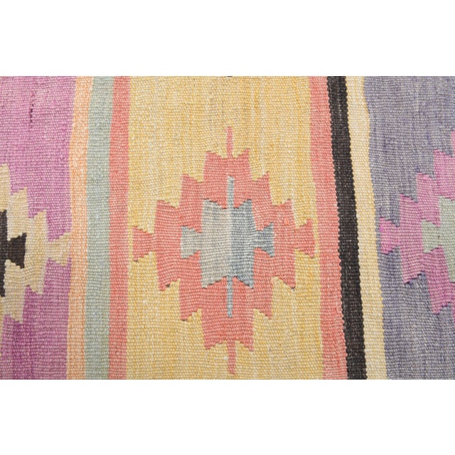 1970s Vintage Turkish Oushak Handmade Wool Cotton Green Kilim Runner Rug For Sale - Image 5 of 9