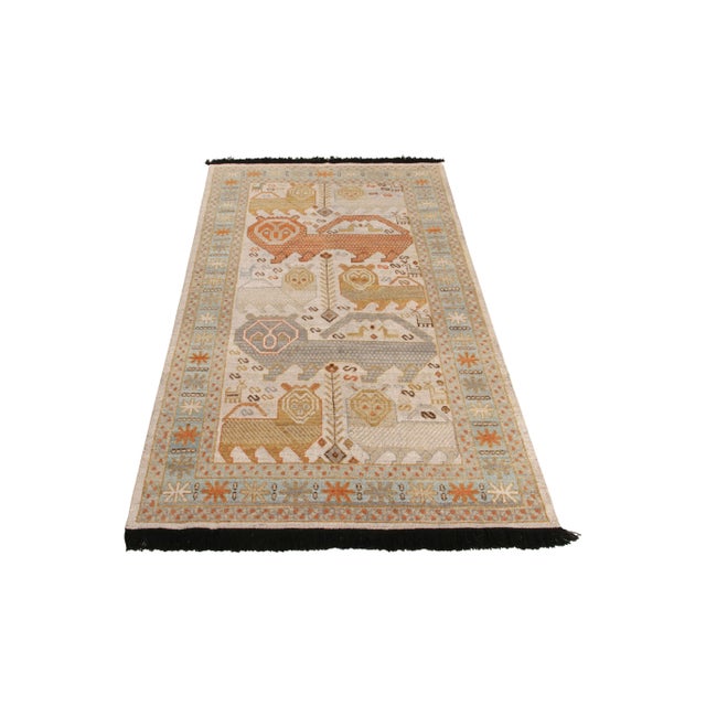 Tribal Handknotted Tiger Rug with Black Fringe, Cream, 7'x13' For Sale - Image 3 of 8