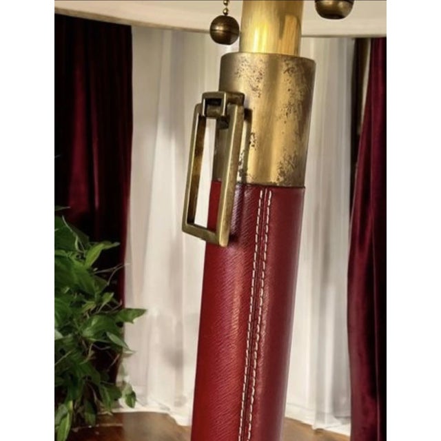 1960’s Mid-Century Modern Leather & Brass Lamp For Sale In New York - Image 6 of 12