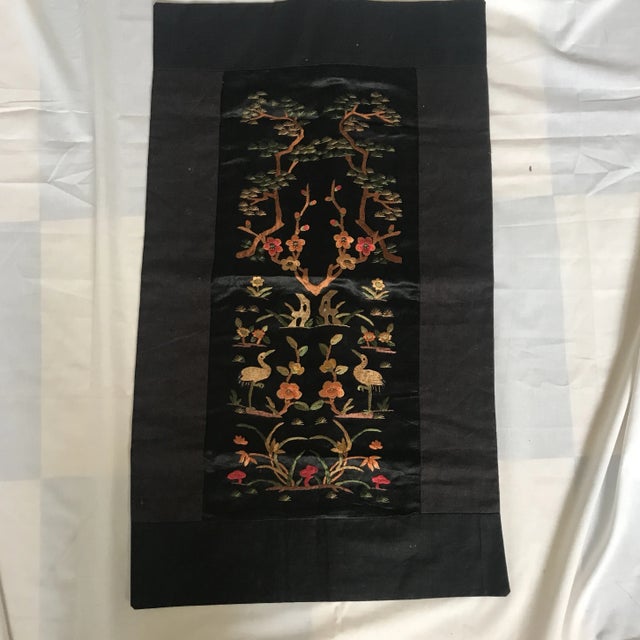 Vintage Asian Embroidered Silk Crane Textile For Sale - Image 5 of 10