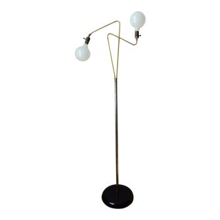 Mid-Century Brass & Steel Double Orb Floor Lamp For Sale
