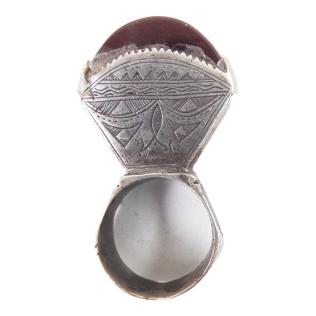 Vintage Tribal Silver and Carnelian Ring For Sale