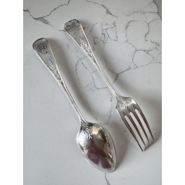 Christofle Antique Orfevrerie Christofle "Canaux Laurier" Monogramed Cutlery Set of 24 - 12 Dinner Knife and 12 Fork - 8" Long For Sale - Image 4 of 11